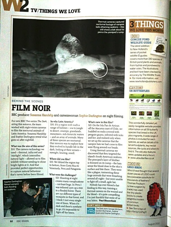 Film Noir, BBC Wildlife Magazine Sophie Darlington and Susanna Handslip behind the scenes of the BBC series 'The Dark, spooky stuff!'