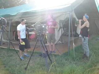Pat McKeemam, Pete McGowen, and Sophie Darlington on the set of Planet Earth Live