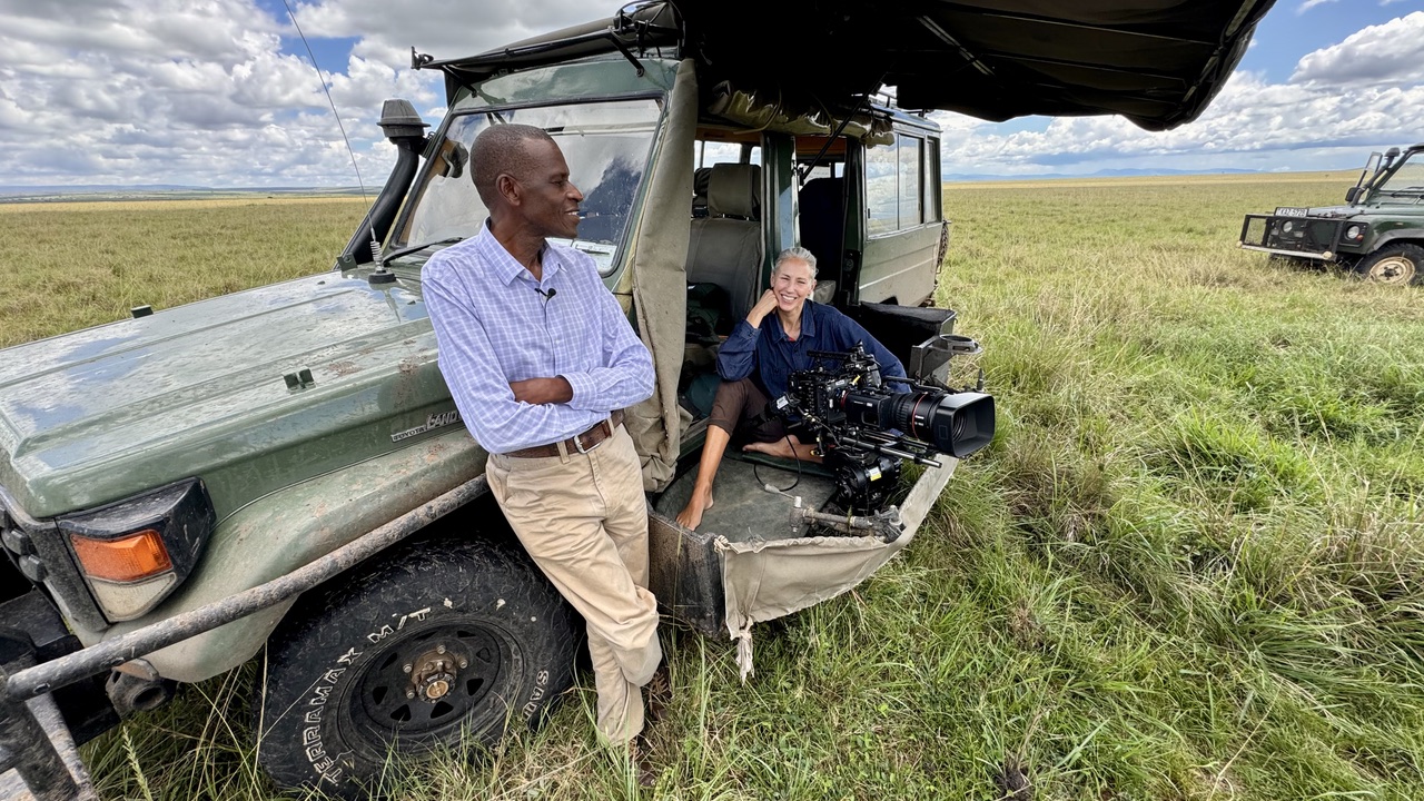 Sammy Munene and Sophie Darlington on location for National Geographic's Lion