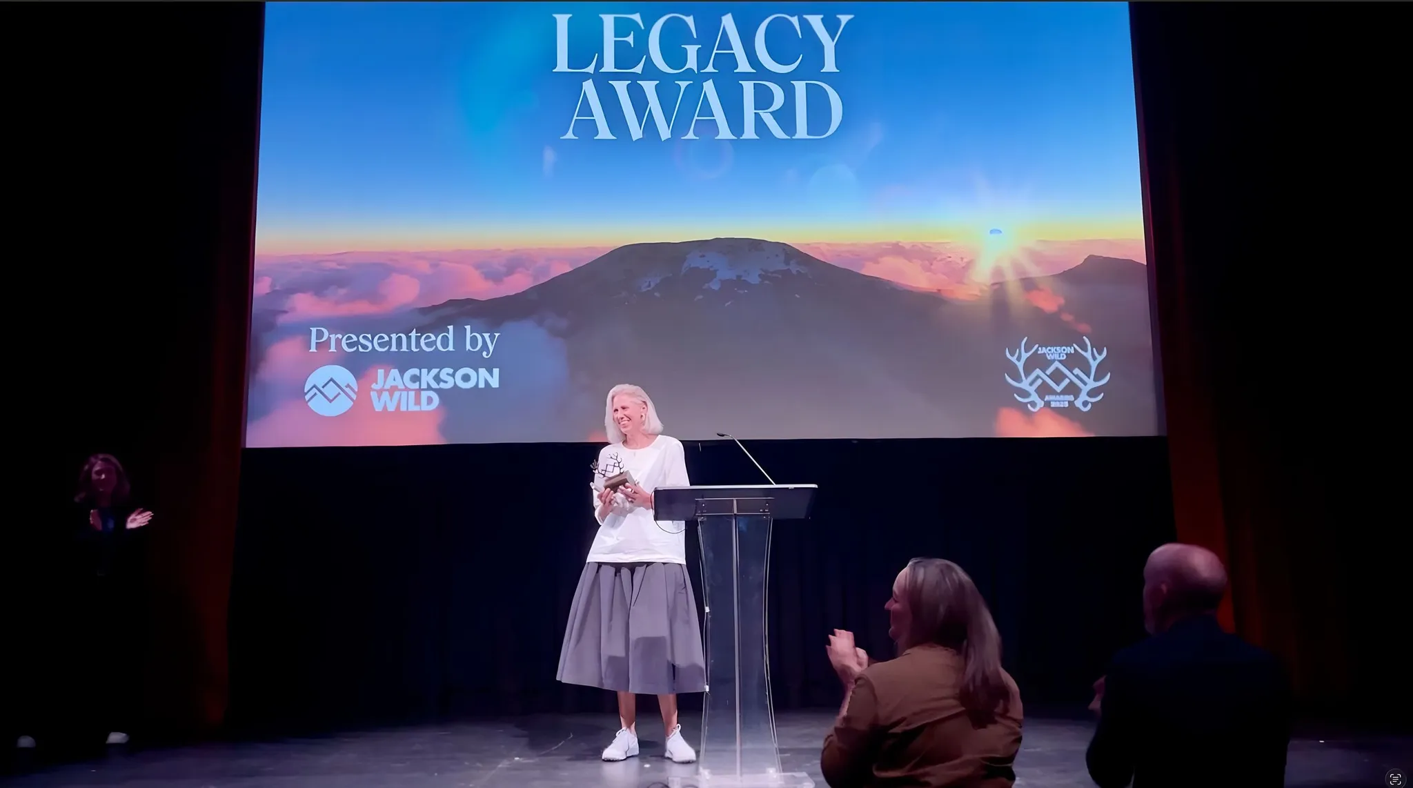 Sophie Darlington receiving the Jackson Wild Legacy Award 2025